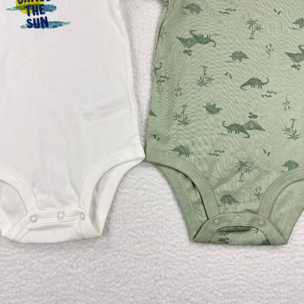 NEW Carter's Lot of‎ 2 Baby Boy 18M Bodysuit Dinosaur Chase the Sun Green White
